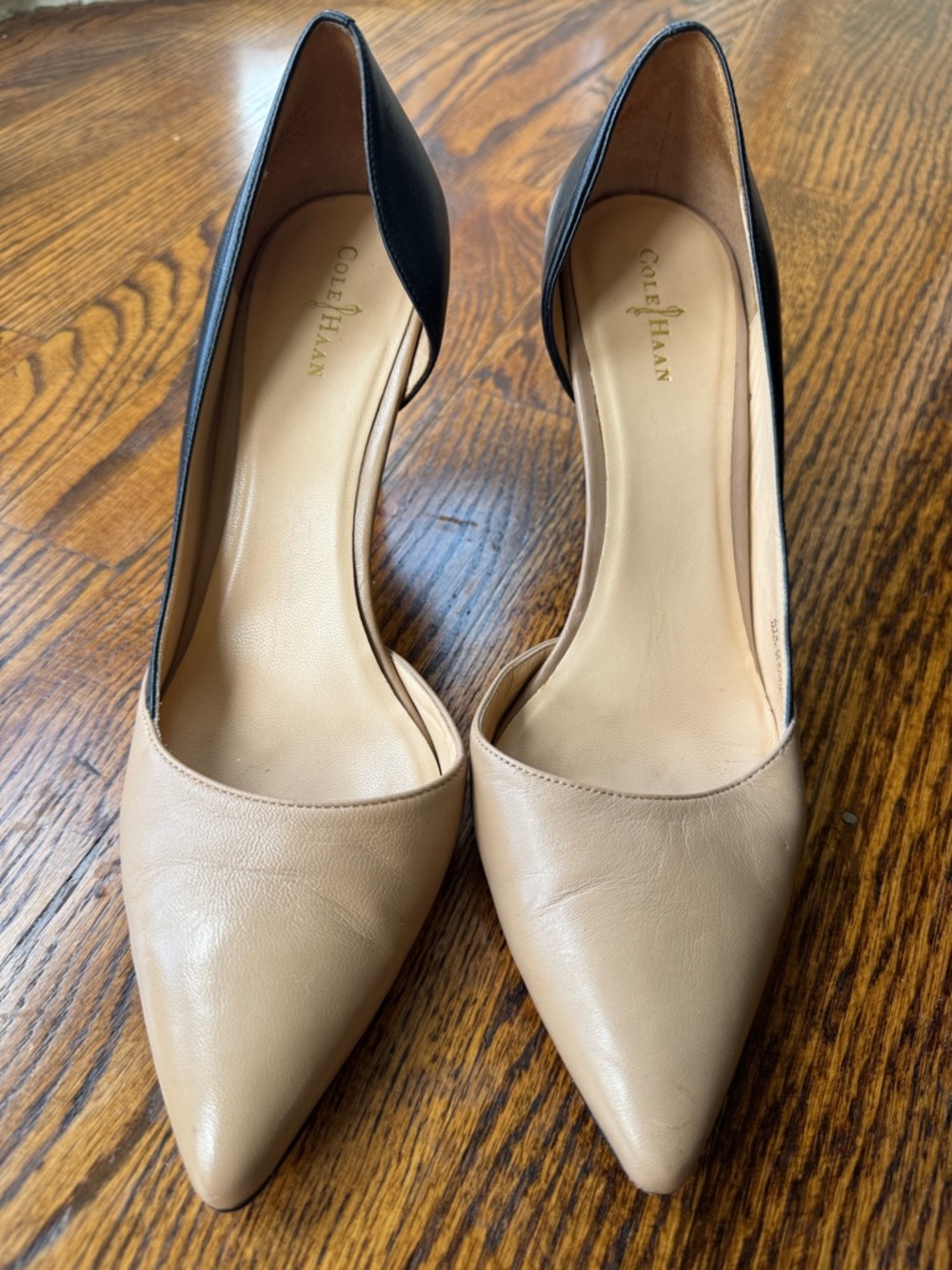 Cole Haan Nude and Black Pointed D'Orsay Pumps